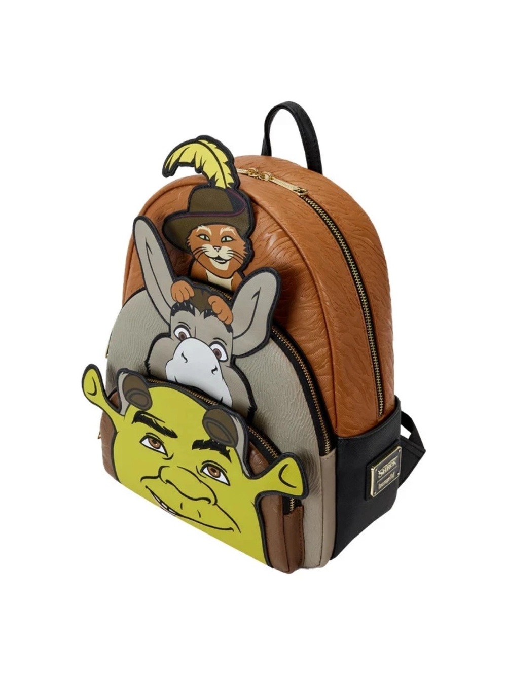Loungefly Shrek Donkey and Puss in Boots Trio Triple Pocket/Zip Backpack NWT 💚 - Picture 3 of 12